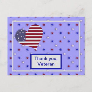 Postal "Gracias, veterano" corazón rojo blanco y azul