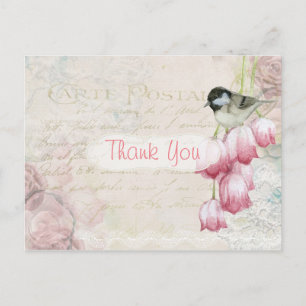 Postal Gracias Vintage Rosa Francés