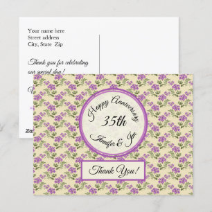 Postal Gracias - Violetas de aniversario en amarillo páli