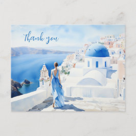 Postal Gracias Watercolor, Blue Color, Santorini,