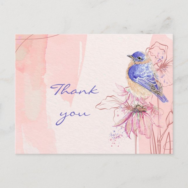 Postal Gracias Watercolor Bluebird Bird Garden (Anverso)