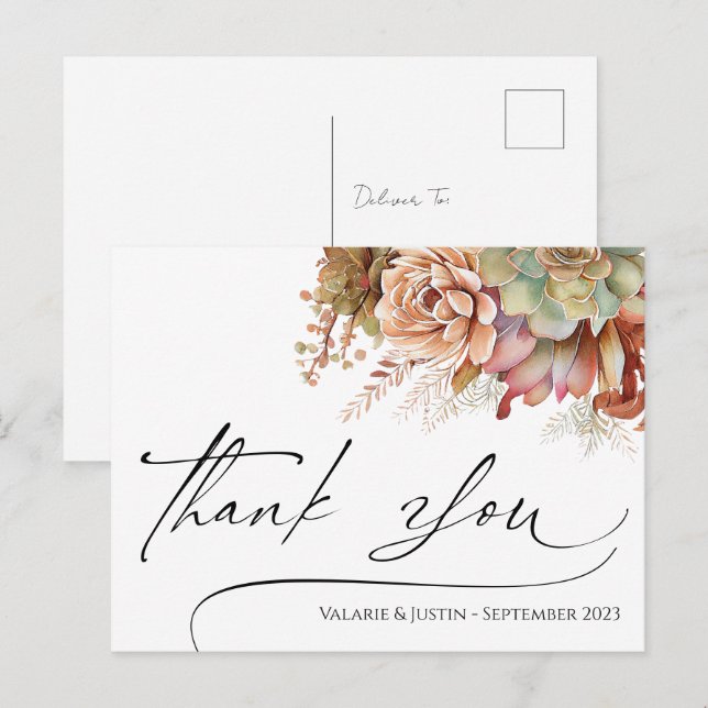 Postal Gracias Watercolor Cactus Postcard (Anverso / Reverso)