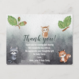 Postal Gracias Watercolor Woodland Animals