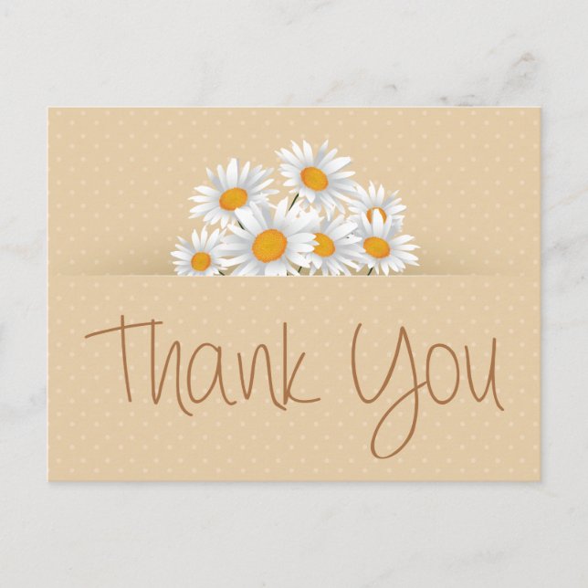 Postal Gracias White Daisy Floral Dot Pink Notecard (Anverso)