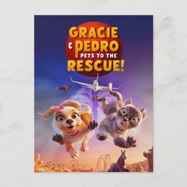 Postal Gracie y Pedro: ¡Mascotas al rescate! (Anverso)
