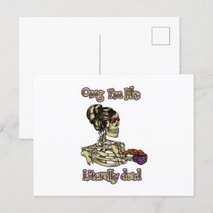 Postal Graciosa bebida de Skeleton Estoy literalmente mue
