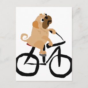 Postal Graciosa Bicicleta De Montar Perro Pug Puppy