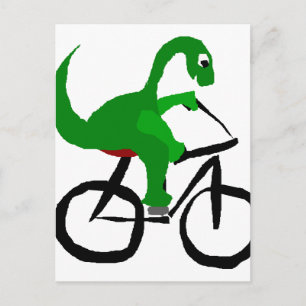 Postal Graciosa Bicicleta Verde de Dinosaurio
