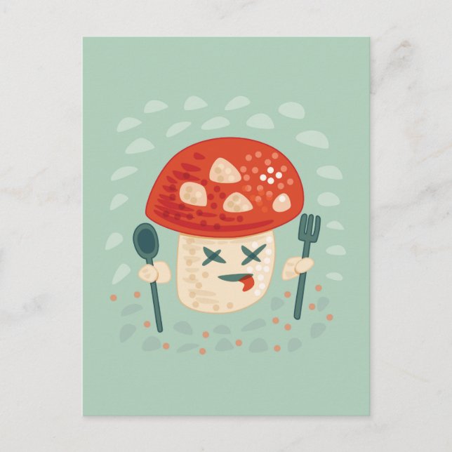 Postal Graciosa Carácter de Comida Mushroom Extraña Extra (Anverso)