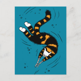 Postal Graciosa Criatura De Gato Skeleton Manos Nadando O