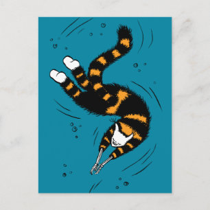 Postal Graciosa Criatura De Gato Skeleton Manos Nadando O