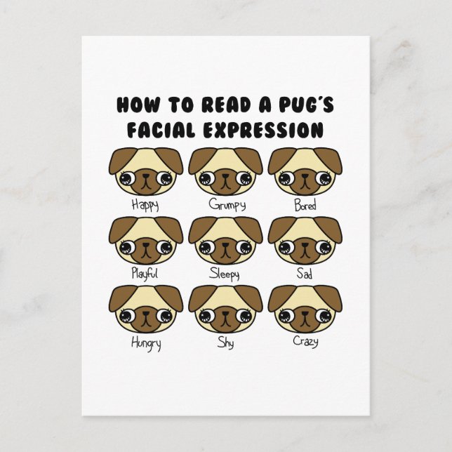 Postal graciosa del Personalizado cute kawaii Pug (Anverso)