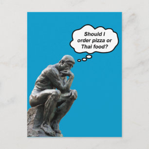 Postal Graciosa estatua de Rodin Thinker - ¿pizza o comid