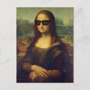 Postal Graciosa feliz hipster Mona Lisa en sombras