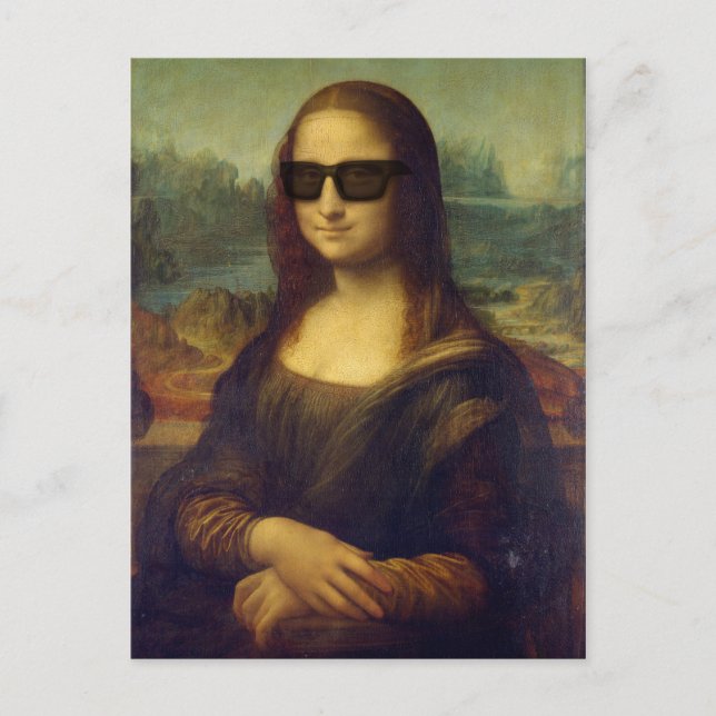 Postal Graciosa feliz hipster Mona Lisa en sombras (Anverso)