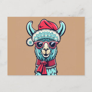 Postal Graciosa Llama Alpaca Cute Animales Santa Hat