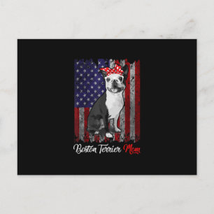 Postal Graciosa Mamá Terrier de Boston Bandera Americana