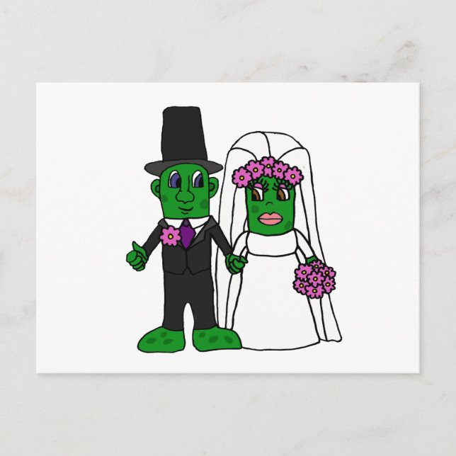 Postal Graciosa Novia de Pickle y arte Boda Groom (Anverso)