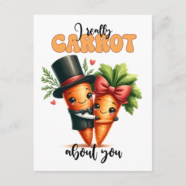 Postal Graciosa pareja Punny Valentine Carrot (Anverso)