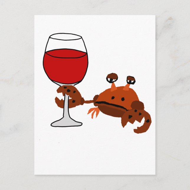 Postal Graciosa pintura al vino para beber cangrejo (Anverso)