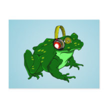 Graciosa rana de toro con audífonos