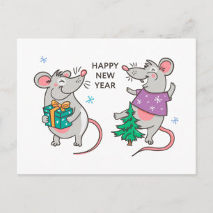 Postal Graciosa Rata Feliz Año Nuevo