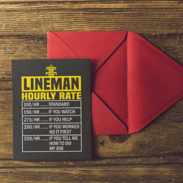 Postal Graciosa tarifa por hora de Lineman (lineman funny quote postcard)