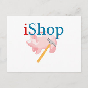 Postal Graciosa tienda con Piggybank y Hammer