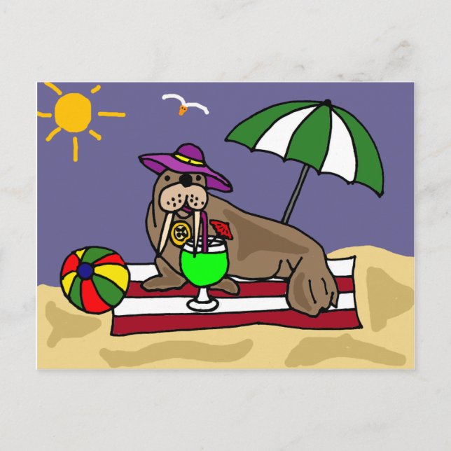 Postal Graciosa Walrus en el Beach Art (Anverso)