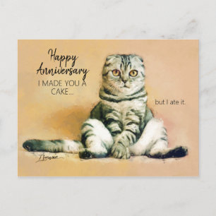 Postal Gracioso aniversario feliz de Cat Cake