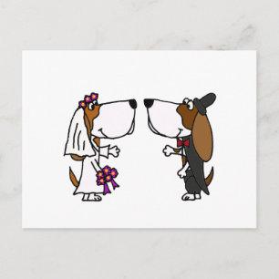 Postal Gracioso basset Hound Bride y Groom Boda Art