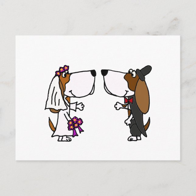 Postal Gracioso basset Hound Bride y Groom Boda Art (Anverso)