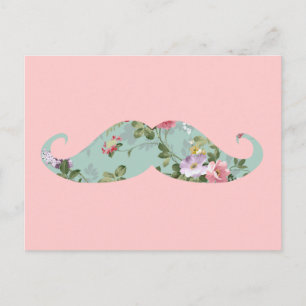 Postal Gracioso bigote de flores rosadas rojas vintage