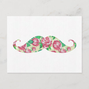 Postal Gracioso bigote floral verde verde rosa