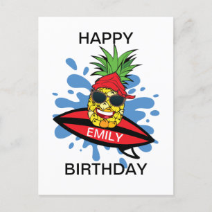 Postal Gracioso Birthday Surfing Pineapple
