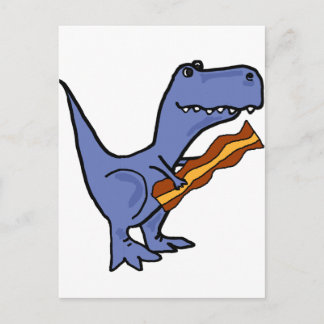 Postal Gracioso Blue T-rex Dinosaur Comer Bacon Art