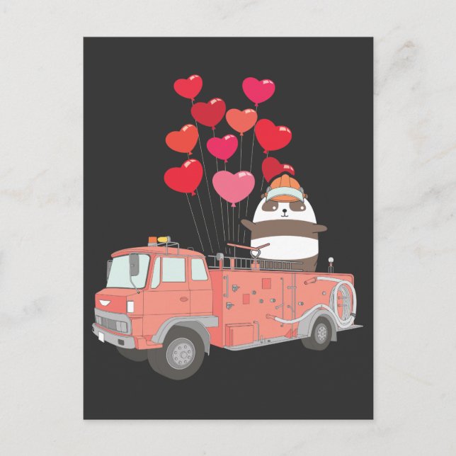 Postal Gracioso bombero Panda Firetruck Animal (Anverso)