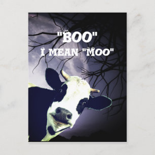 Postal Gracioso Boo me refiero a Moo Cow Moon Halloween C