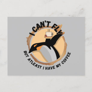 Postal Gracioso café con leche de pingüino 