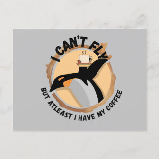 Postal Gracioso café con leche de pingüino