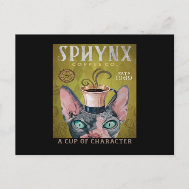 Postal Gracioso Café De Gato Sphynx, Copa De Personajes (Anverso)