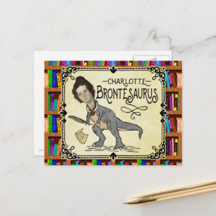 Postal Gracioso Charlotte Bronte Saurus Lector de Libros