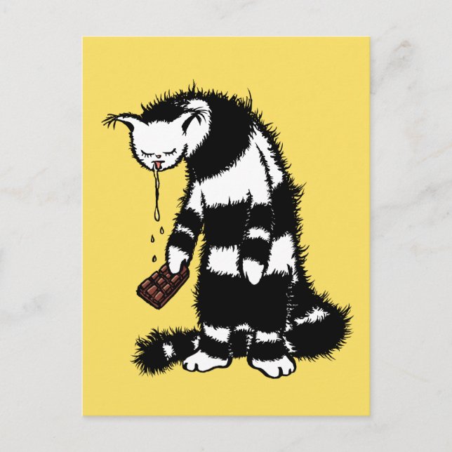 Postal Gracioso Chocolate Cat Lover - Tinta Dibujada Gato (Anverso)