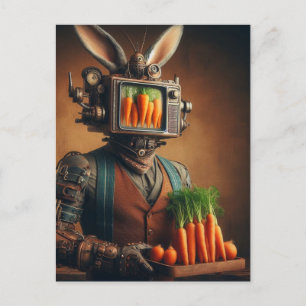 Postal Gracioso Conejo Steampunk Con Zanahorias