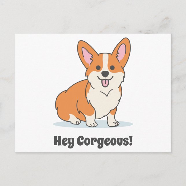 Postal Gracioso Corgi Puppy - Hey Corgeo (Anverso)