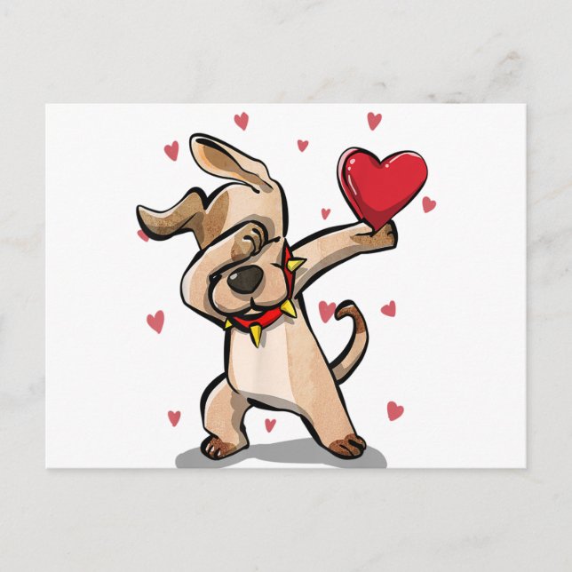 Postal Gracioso Dabbing Dog Heart El día de San Valentín  (Anverso)