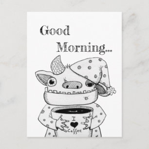 Postal Gracioso dibujo de monstruo / Buenos días