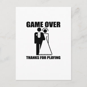 Postal Gracioso diseño Boda "Game Over"