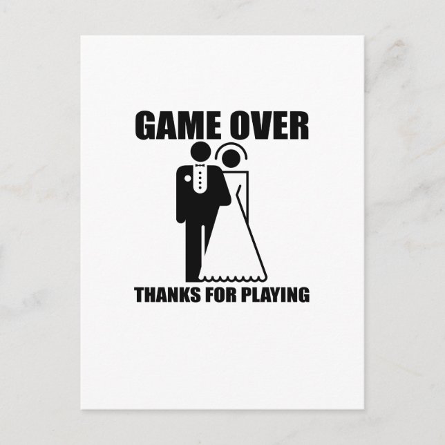 Postal Gracioso diseño Boda "Game Over" (Anverso)