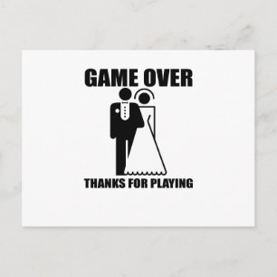 Postal Gracioso diseño Boda "Game Over"